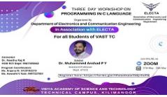 A three day workshop on 'PROGRAMMING IN C' for ECE students