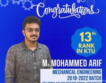 Mr.Muhammed Arif,2018-2022 ME Batch secured 13th rank 