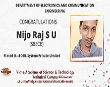 Nijo Raj (2017 ECE) gets placed at TOSIL Systems
