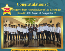 ME Students Secures Placement at JBM Group of Companies